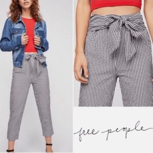 Free People Gingham West Side Tie Pants Size 4 EUC MSRP